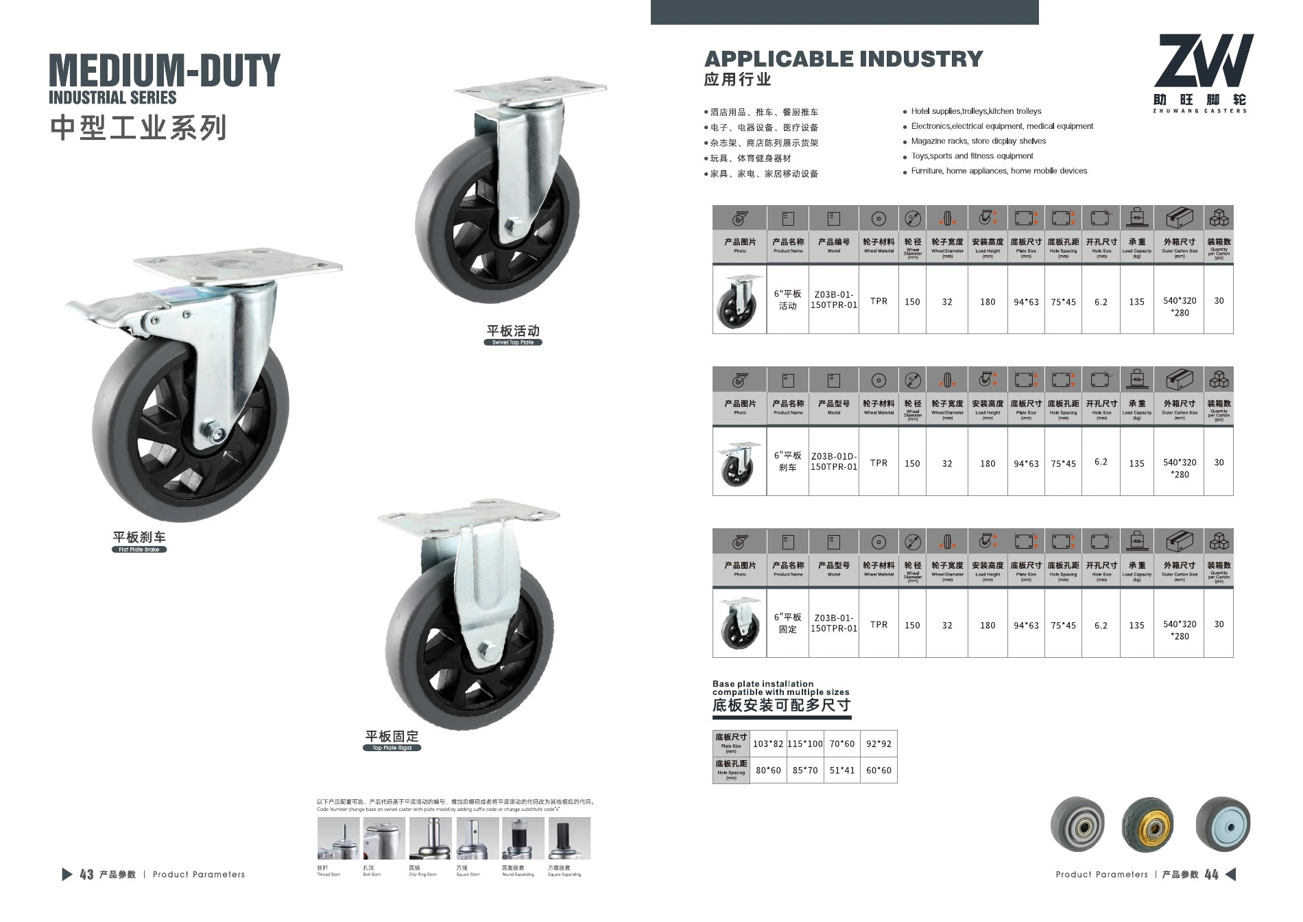 Final product catalog PDF page 24: Medium-Duty Industrial TPR Casters
